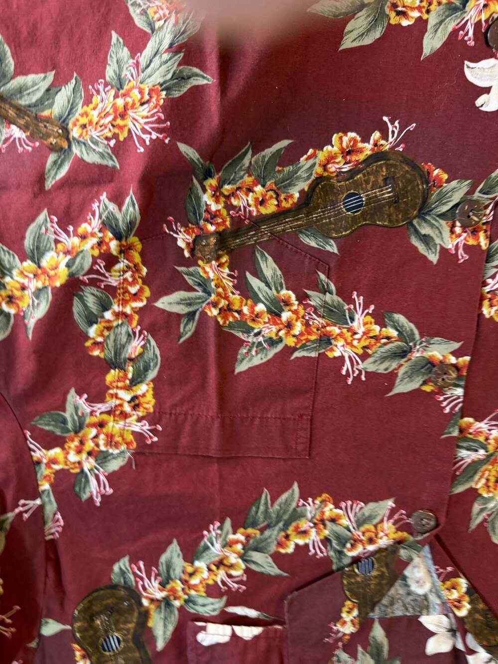 Vintage Bishop St. Apparel Men's XL Hawaiian Shirt Ukulele Floral Print Red - Picture 5 of 8